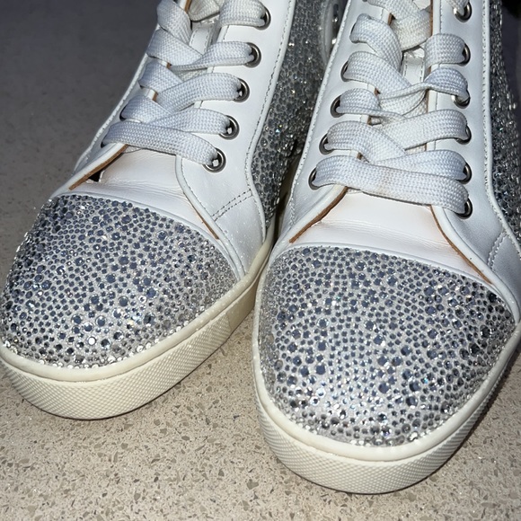 Christian Louboutin crystal Diamanté white high top lace sneaker flat red sole - Picture 9 of 9